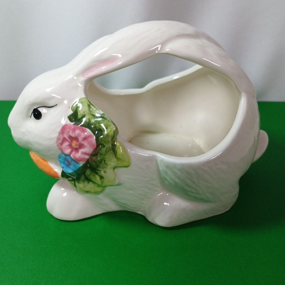 Ks Collection Ceramic Easter Bunny Basket Planter Candy Dish Spring Rabbit Decor